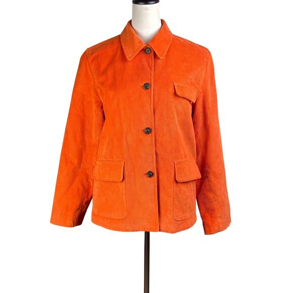 Womens J Crew Orange Corduroy Button Up Closure Collared Jacket with Pockets - Picture 1 of 13